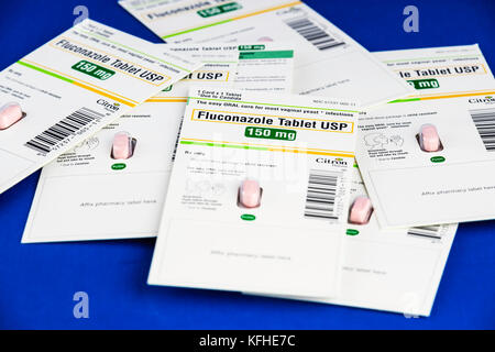 Photo d'anti-fongique médicament de prescription de Fluconazole comprimé USP pour Candida comprenant la muguet, la levure et les infections bronchiques candida.USA Banque D'Images