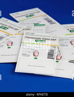 Photo d'anti-fongique médicament de prescription de Fluconazole comprimé USP pour Candida comprenant la muguet, la levure et les infections bronchiques candida.USA Banque D'Images