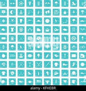 100 icons set baseball bleu grunge Illustration de Vecteur