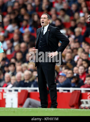Londres, Royaume-Uni. 28 oct, 2017. paul clement swansea (manager) à l'English Premier League match entre Arsenal et Swansea City à l'Emirates stadium, Londres, le 28 octobre 2017. **Ce tableau est destiné pour un usage éditorial uniquement** Crédit : Paul marriott/Alamy live news Banque D'Images