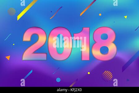 Bonne année 2018. couleur fluide et coloré avec des gradients de forme géométrique minimal design tendance. Illustration de Vecteur