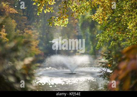 Fontaine au décor coloré d'automne des Jardins Botaniques de Basse-silésie Wroclaw Pologne Banque D'Images