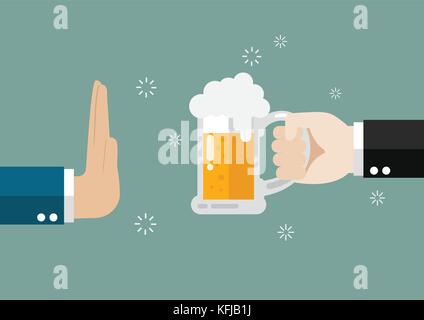 Geste de la main le rejet d'un verre de bière sans alcool. Illustration de Vecteur