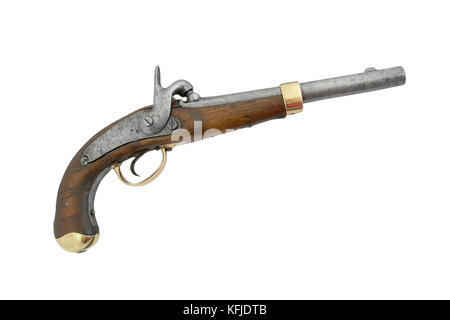 Soldat russe combattant pistolet à capsules. (Modèle 1848). isoleted sur fond blanc Banque D'Images