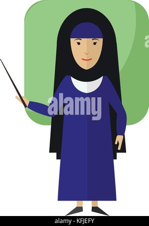 Illustration vectorielle d'un enseignant musulman près du bureau de l'école dans des vêtements nationaux. Concept d'apprentissage avec un enseignant arabe près du conseil scolaire Illustration de Vecteur