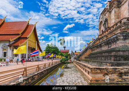 Chiang Mai, Thaïlande - 26 juillet : c'est l'architecture du célèbre temple Wat Chedi Luang qui est un monument populaire dans le centre historique de ju Banque D'Images