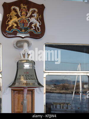 Edimbourg, Ecosse, le yacht royal Britannia à l'Ocean Terminal, Leith, Edinburgh, navires bell Banque D'Images