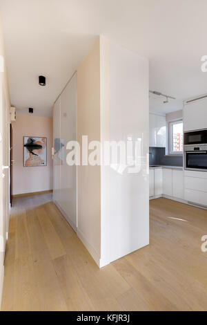Accueil lumineux intérieur en nouveau style, vue du couloir pour cuisine Banque D'Images