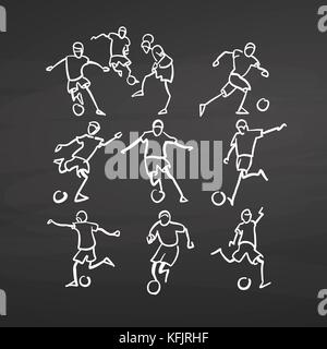 Le joueur de soccer diverses ébauches sur tableau. Vector Handdrawn sketch, propre, style vintage tableau noir. Illustration de Vecteur