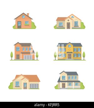 Maisons colorées de style plat vector icons set Illustration de Vecteur