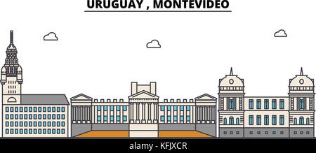 L'Uruguay Montevideo , contours city skyline, illustration linéaire, bannière, monument, voyage silhouette vecteur,bâtiments Illustration de Vecteur