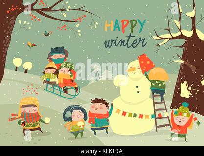 Enfants d'hiver mignon Illustration de Vecteur