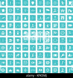 100 icons set bouclier bleu grunge Illustration de Vecteur