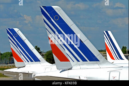 La queue des avions d'Air France, Roissy Charles-de-Gaulle, France Banque D'Images