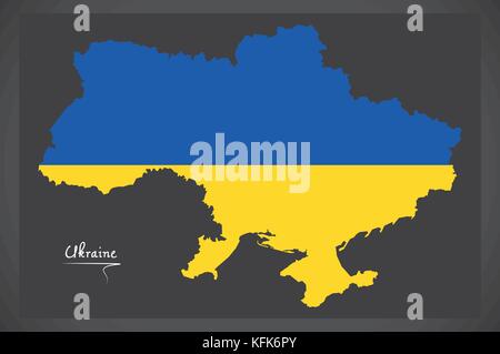 Carte de l'Ukraine avec l'illustration du drapeau national ukrainien Illustration de Vecteur