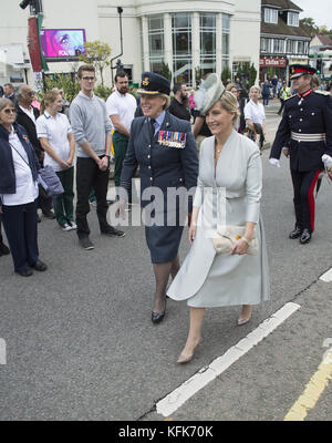 Sophie, comtesse de Wessex, assiste à la parade d'adieu à Dorking Surrey, pour honorer le personnel et les militaires du centre de réadaptation Headley court qui ferme en 2018 et déménage à Birmingham. The Countess a pris le salut devant un haut emballé mettant en vedette : Sophie, Countess of Wessex où : Dorking, United Kingdom When : 29 Sep 2017 Credit : Paul Taylor/WENN.com Banque D'Images