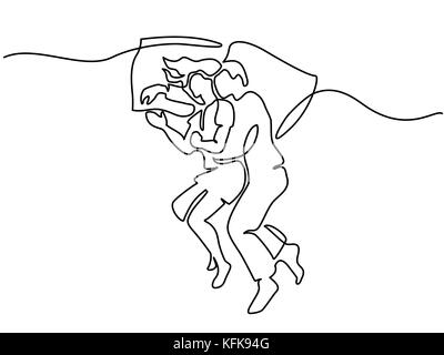 Dessin de ligne continue. Beau couple dans la chambre poser sur des coussins. Vector illustration Illustration de Vecteur