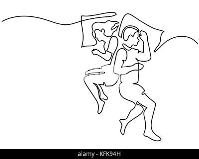 Dessin de ligne continue. Beau couple dans la chambre poser sur des coussins. Vector illustration Illustration de Vecteur