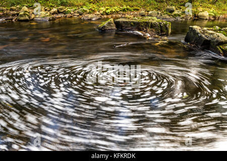 Eau blanche dans une rivière formant un tourbillon avec la végétation sur le fond Banque D'Images