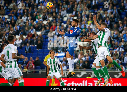 Barcelone, Espana. 30 octobre 2017. David Lopez lors du match de Liga opposant le RCD Espanyol au Real Betis Balompie, à Barcelone, le 30 octobre 2017. Crédit : Gtres Información más Comuniación on line, S.L./Alamy Live News Banque D'Images