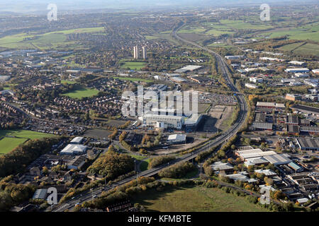 Vue aérienne de la zone d'Elland Road à Leeds, West Yorkshire, Royaume-Uni Banque D'Images