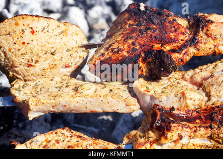 Cuire la viande sur le feu Banque D'Images