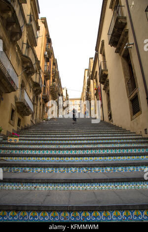 Tuiles à caractéristique escalier à Caltagirone, en Sicile, Italie Banque D'Images