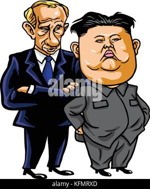 Kim Jong-un avec Vladimir Poutine. cartoon vector illustration. octobre 31, 2017 Illustration de Vecteur