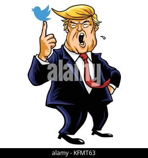 Donald Trump Tweets. Cartoon Illustration. 31 octobre 2017 Illustration de Vecteur