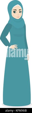 Belle jeune fille musulmane femme en hijab - permanent pleine longueur portrait, vector illustration télévision Illustration de Vecteur