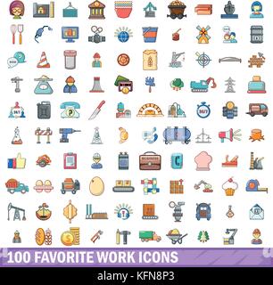 100 travail favorite icons set, cartoon style Illustration de Vecteur