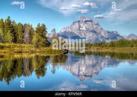Mont Moran reflète dans l'eau à vue riverbend poinr Oxbow Bend Banque D'Images