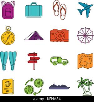 Travel icons set doodle Illustration de Vecteur