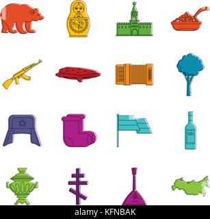 Les icônes de la Russie jeu doodle Illustration de Vecteur