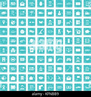 Téléphone 100 icons set bleu grunge Illustration de Vecteur