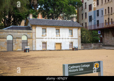 Cadmans Cottage, nommé d'après John Cadman, le deuxième plus ancien bâtiment résidentiel de Sydney a été construite en 1816 , les rochers,Sydney, Australie Banque D'Images