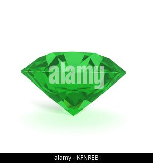 Diamant vert isolé sur blanc dans le rendu 3D Banque D'Images