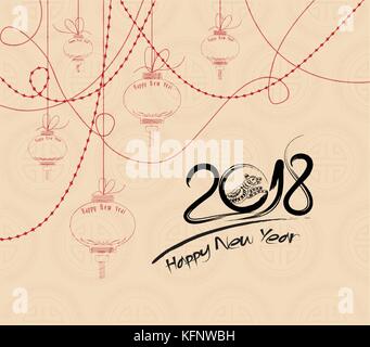 Calligraphie chinoise 2018. chien année symbole chinois de zodiaque avec coupe papier art Illustration de Vecteur