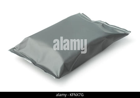 Sac de nourriture en plastique gris vide isolated on white Banque D'Images