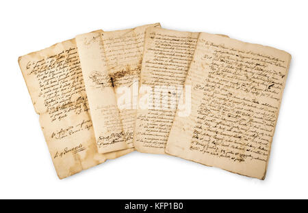 Pile de manuscrits vintage olds isolated on white Banque D'Images