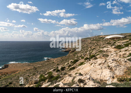 Mégalithische Tempelanlage Mnajdra an der Südwestküste von Malta BEI Hagar Qim | complexe de temples mégalithiques Mnajdra sur la côte sud-ouest Banque D'Images