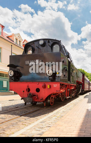 Train à vapeur historique 'Molli' en attente à Bad Doberan, vue arrière Banque D'Images