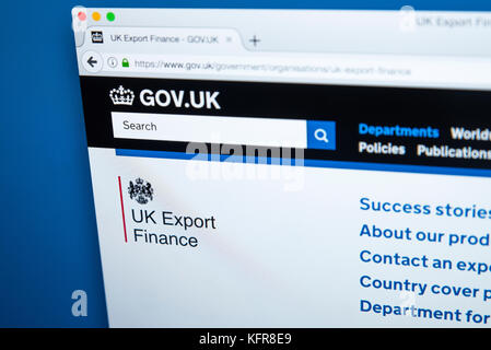 Londres, Royaume-Uni - 30 octobre 2017 : La page d'accueil de l'exportation Ministère des finances britannique sur le site web du gouvernement britannique, le 30 octobre 2017. Banque D'Images