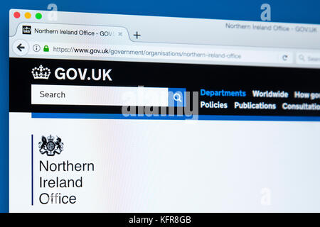 Londres, Royaume-Uni - 30 octobre 2017 : La page d'accueil de l'Irlande du Nord sur le site web du gouvernement britannique, le 30 octobre 2017. Banque D'Images