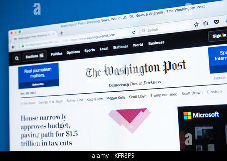 Londres, Royaume-Uni - 26 octobre 2017 : La page d'accueil du site officiel pour le Washington Post, le 26 octobre 2017. Banque D'Images