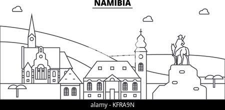 L'architecture des bâtiments, la Namibie skyline silhouette, plan paysage, monuments. traits modifiable. paysage urbain. illustration vecteur ligne design plat, concept Illustration de Vecteur