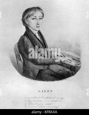 Franz Liszt - portrait d'enfant au piano. Après une lithographie, après le dessin de François Pascal. Compositeur et pianiste hongrois, 22 octobre 1811 - 31 juillet 1886. Banque D'Images