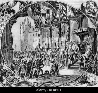 Première exécution de Tannhäuser à Paris, illustrée par Alphonse-Marie-Adolphe de Neuville. Tannhäuser, une loi trois opéra de Richard Wagner, a été exécutée pour la première fois à Paris le 13 mars, 1861, à la salle Le Peletier de l'Opéra de Paris. Cependant, il a été entaché par les interruptions par les membres de la Jockey Club de Paris dans l'auditoire, qui s'est opposé à la loi en ballet, je sens qu'ils auraient à être présent dès le début de l'opéra. Banque D'Images