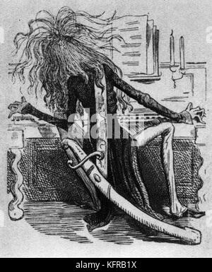 Franz Liszt au piano - caricature de Marcellin Desboutin, Marcellin (Gilbert 1823 - 1902) publié 12 mars 1855 dans le Journal pour rire. Compositeur et pianiste hongrois, 22 octobre 1811 - 31 juillet 1886. Banque D'Images