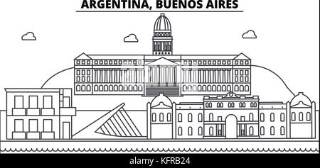 L'ARGENTINE, Buenos aires, ville de l'architecture des bâtiments, d'ossature, plan paysage, monuments. traits modifiable. paysage urbain. illustration vecteur ligne design plat, concept Illustration de Vecteur